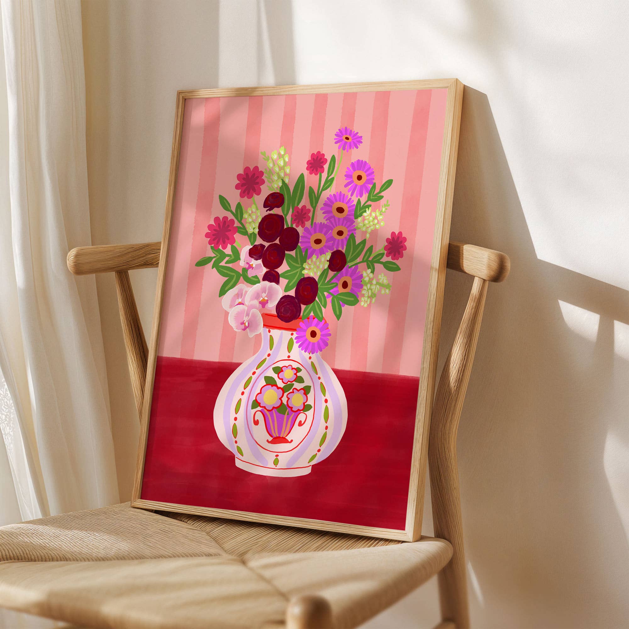 Natalie Lea Owen – Handmade Jewellery & Greeting Cards - Wholesale Art Print - Flowers in Vintage Vase Print | Bright, Cute Wall Decor3