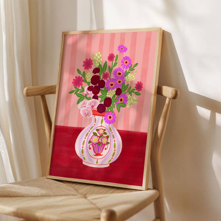 Natalie Lea Owen – Handmade Jewellery & Greeting Cards - Wholesale Art Print - Flowers in Vintage Vase Print | Bright, Cute Wall Decor3