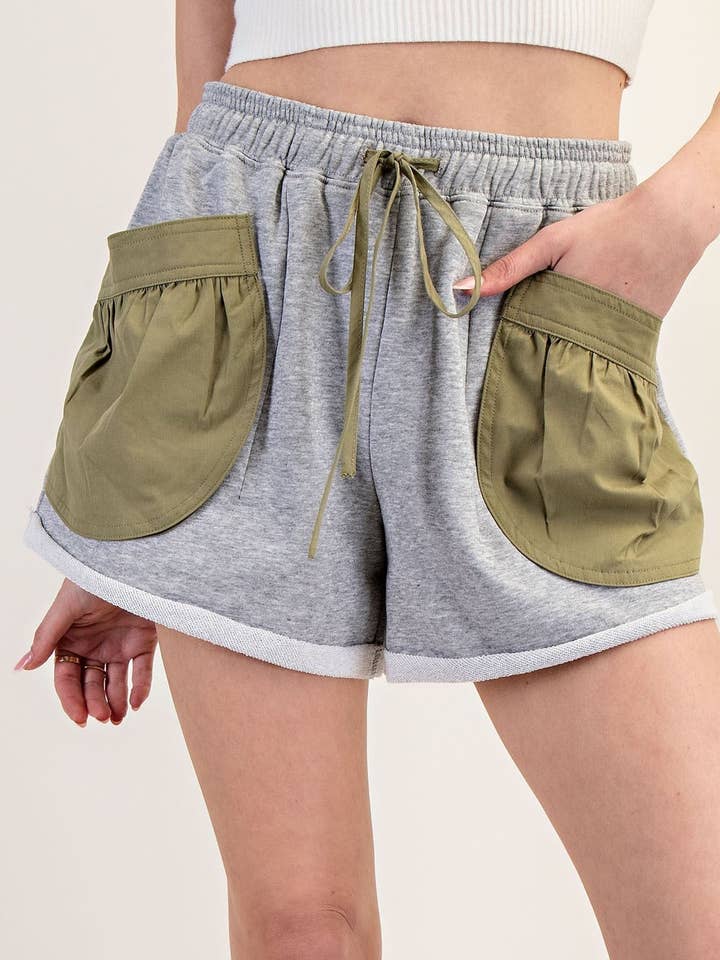 PL7429 - COLOR BLOCK FRONT POCKET SHORTS for wholesale by Peace Love Line