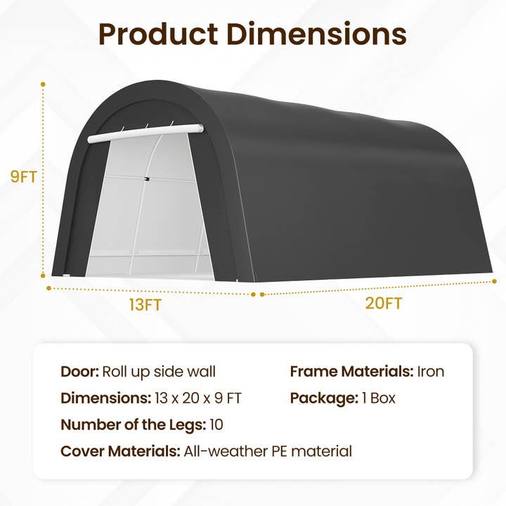 Heynemo - Wholesale Tent - Domed Carport, Portable Garage with 2 Roll up Doors11