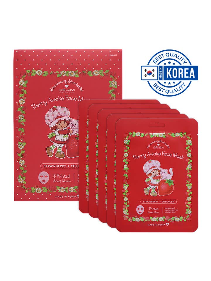 Celavi SS45542 Strawberry + Collagen 5 Sheet Mask Set - 1set for wholesale by PINEAPPLE Beauty