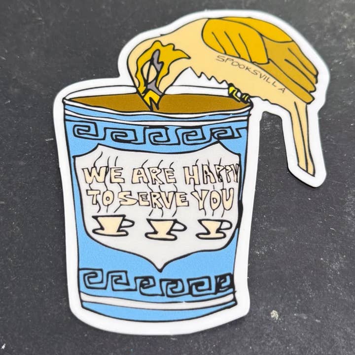 Adesivo Passero che Beve Caffè per la vendita all'ingrosso da parte di Spooksvilla