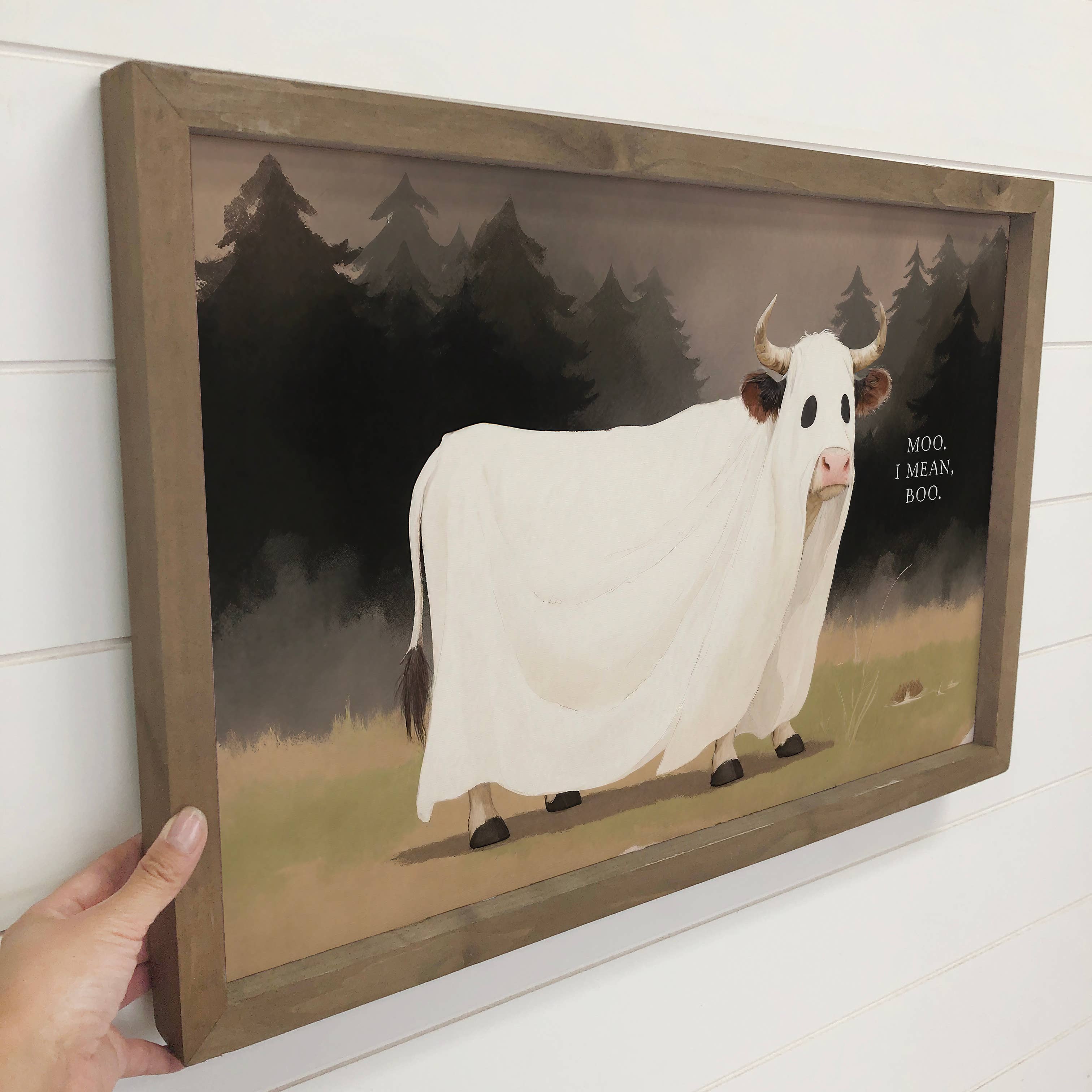 Hangout Home - Wholesale Art Print - Cow Ghost - Funny Cow Halloween Canvas Art - Wood Framed Art2