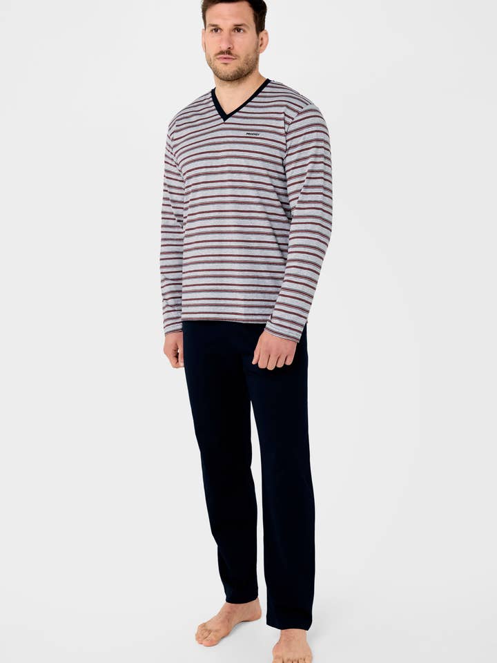 Gris PRODIGY Pijama Hombre Largo Premium Punto Rayas - Gris 532 de venta al por mayor en Faire