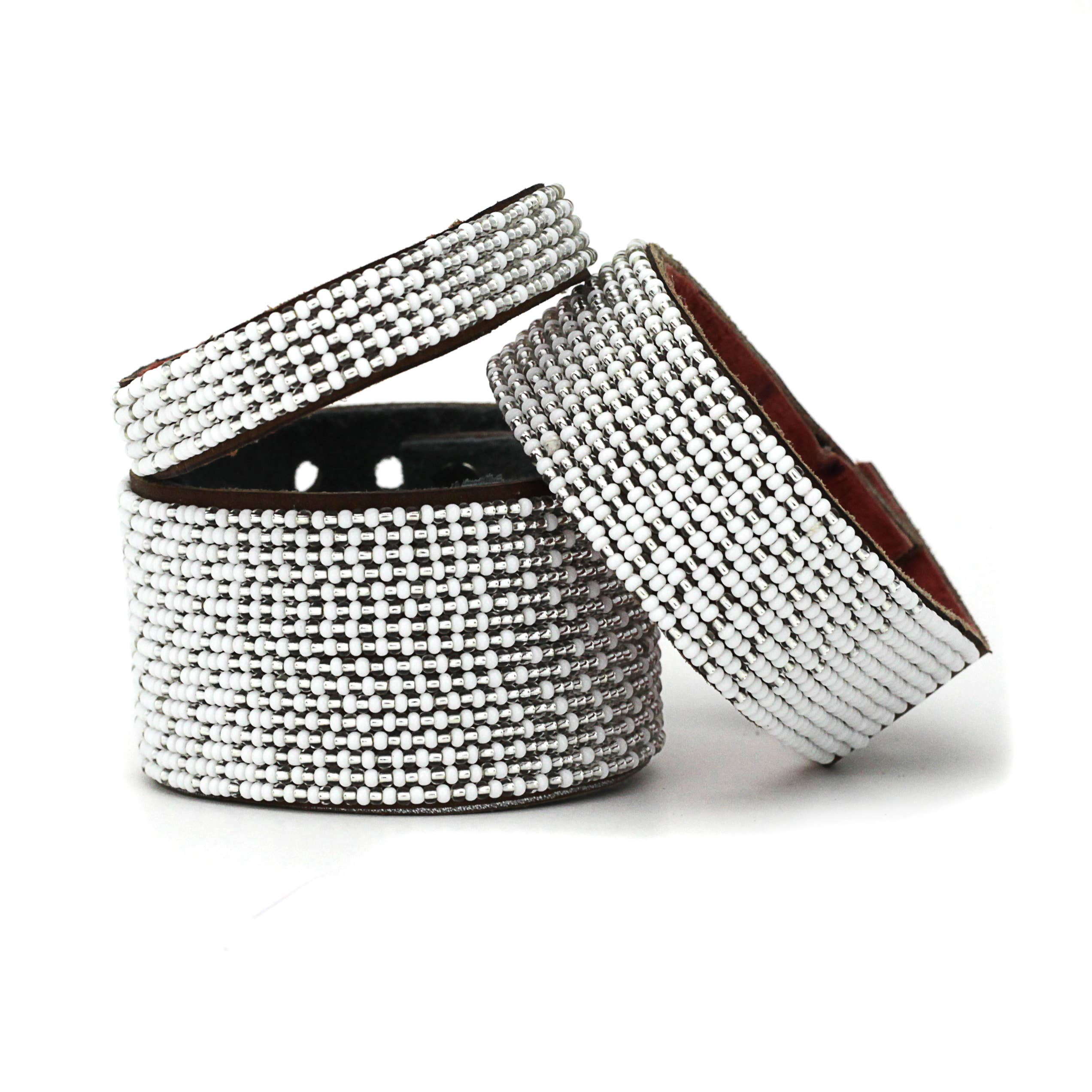 Swahili Coast - Wholesale Cuff Bracelet - Small Silver and White Ombre Leather Cuff3