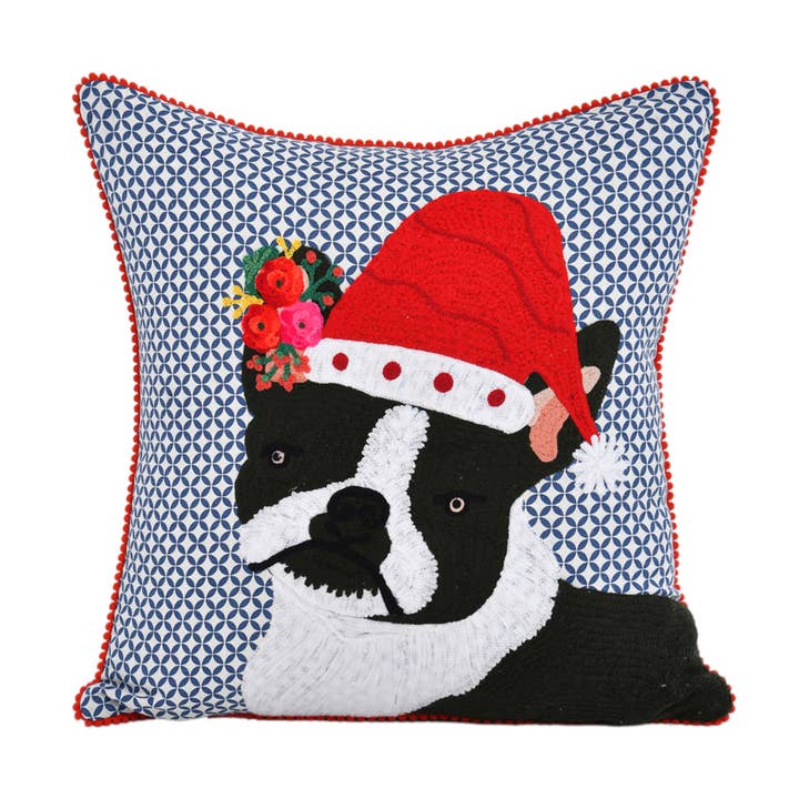 Karma Living - Wholesale Throw/Decorative Pillow - Dog with Christmas Hat Pillow 18x18"0