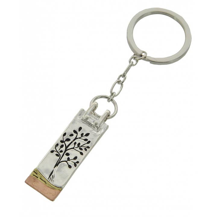 FR3747 Porte-clés à message rectangulaire en argent antique en forme d'arbre de vie pour la vente par 0011 PREMIERE