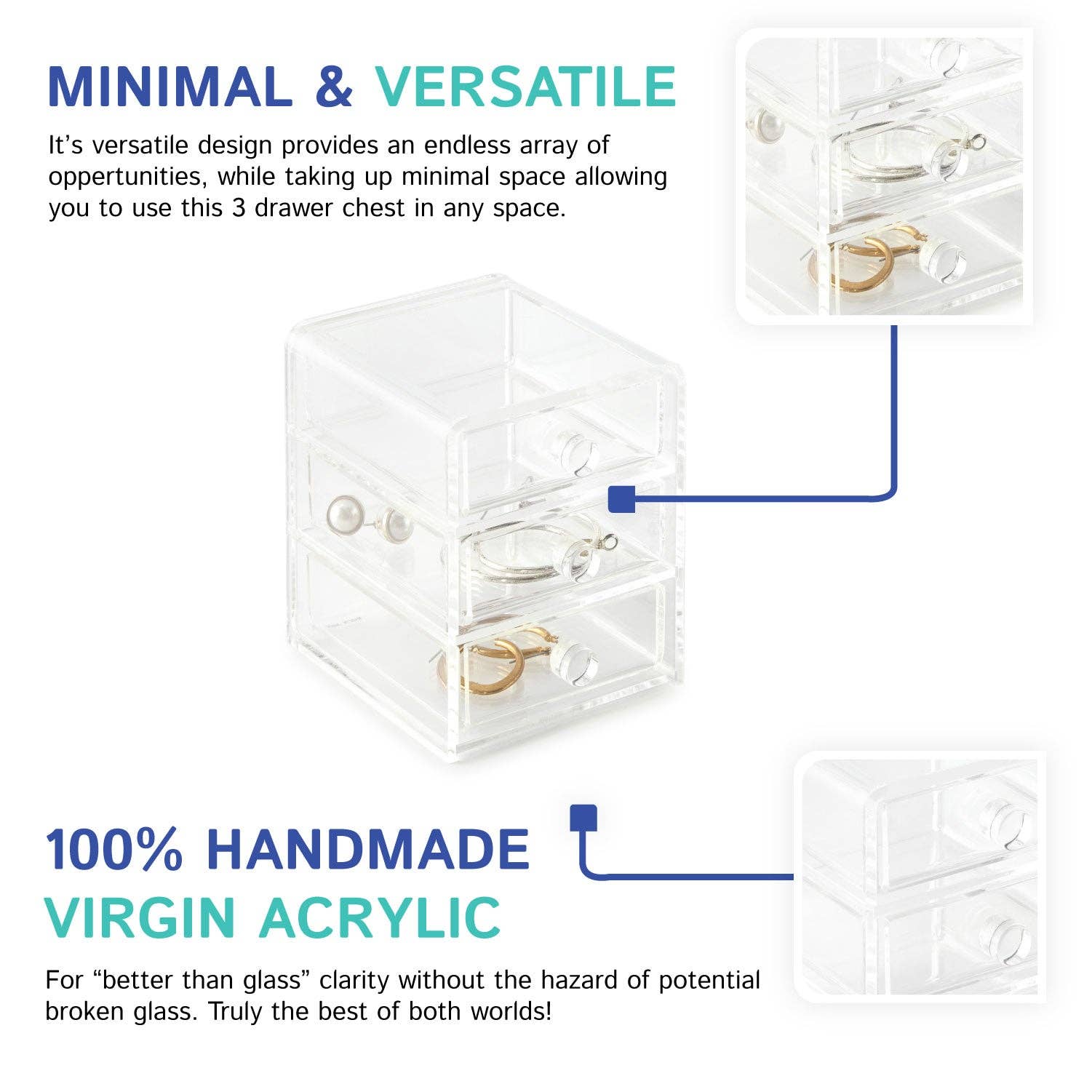 Huang Acrylic - Wholesale Jewelry Box/Organizer - Medium 3-Drawer Chest2