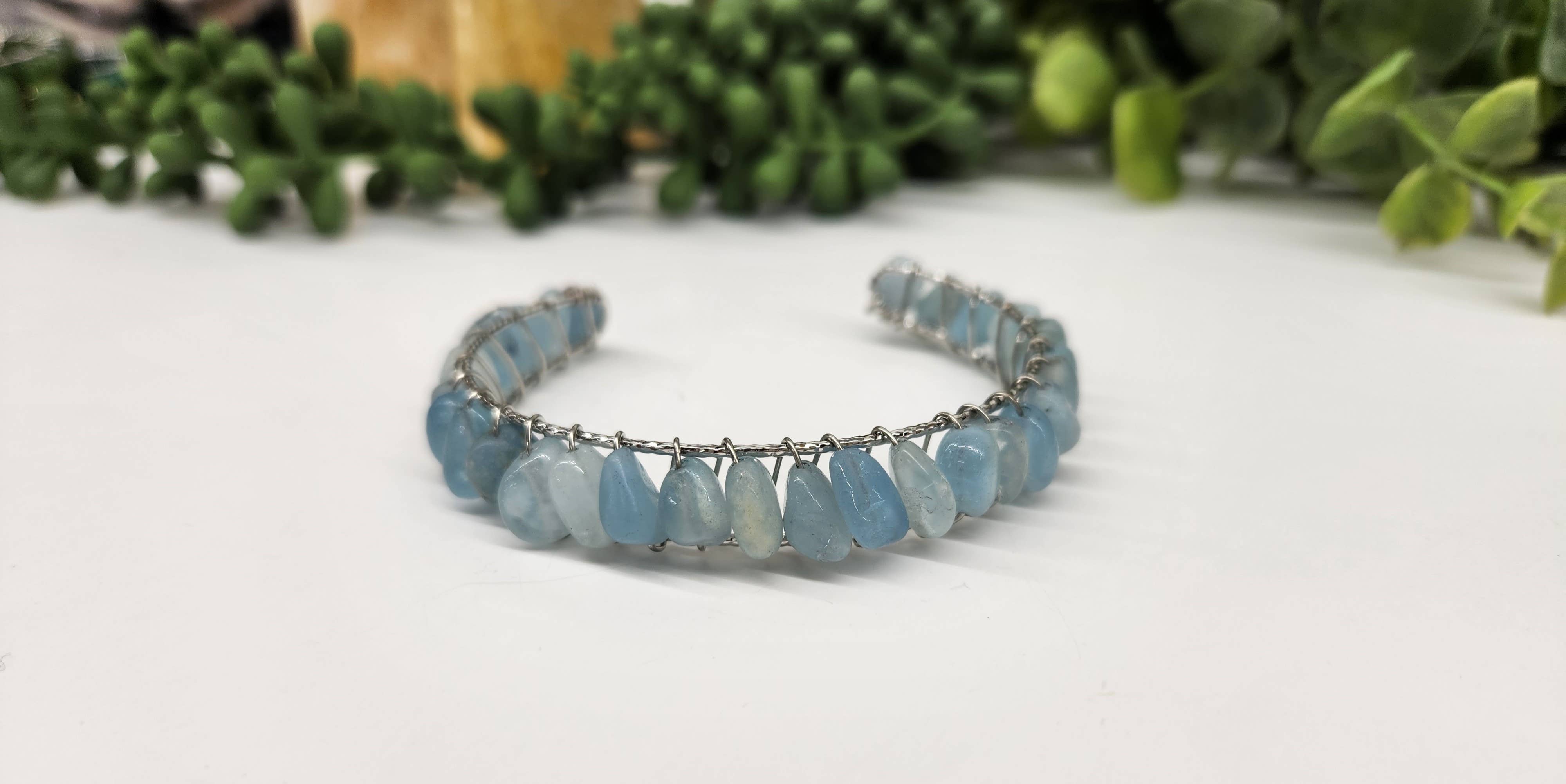 Meraki Gemstones - Wholesale Cuff Bracelet - Aquamarine Bangle/Cuff Wire Wrapped  -18kt. Gold Overlay0