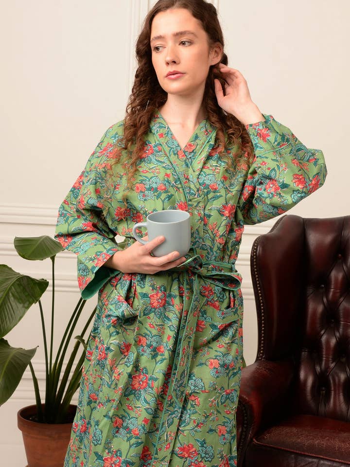 My Doris - Vendita all'ingrosso Vestaglia - Donna - VESTAGLIA FLOREALE VERDE MENTA E ROSSA