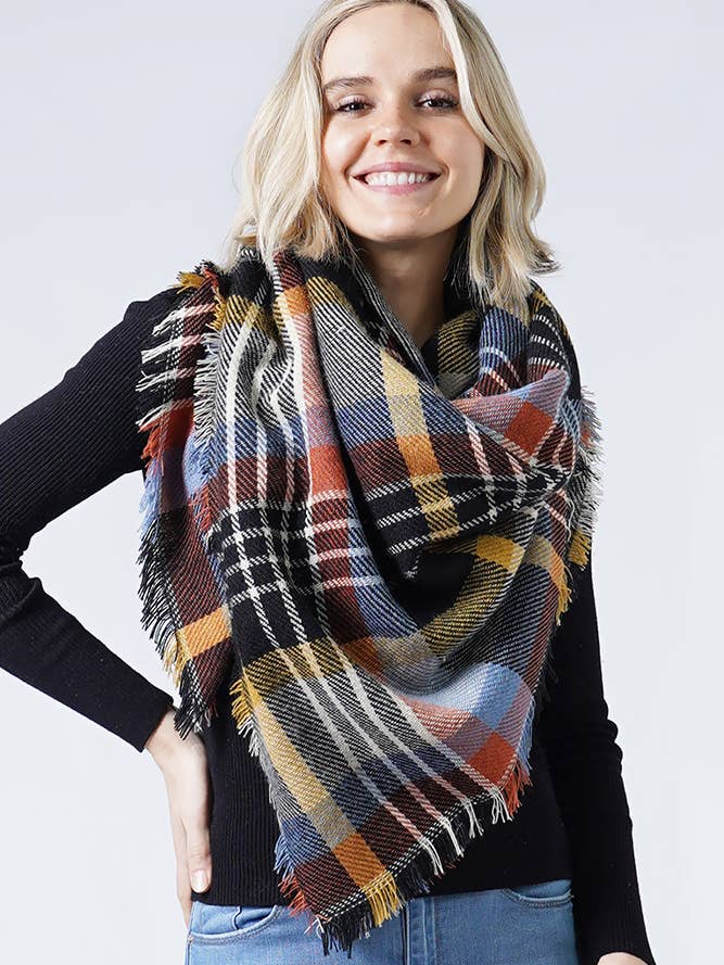 Plaid Check Pattern Blanket Winter Scarf for wholesale by Hana