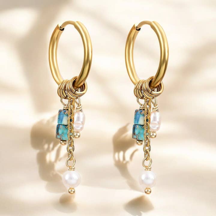 Gyldne turkise Bloom Drop Hoop Øreringe for engroshandel hos Cape Diablo