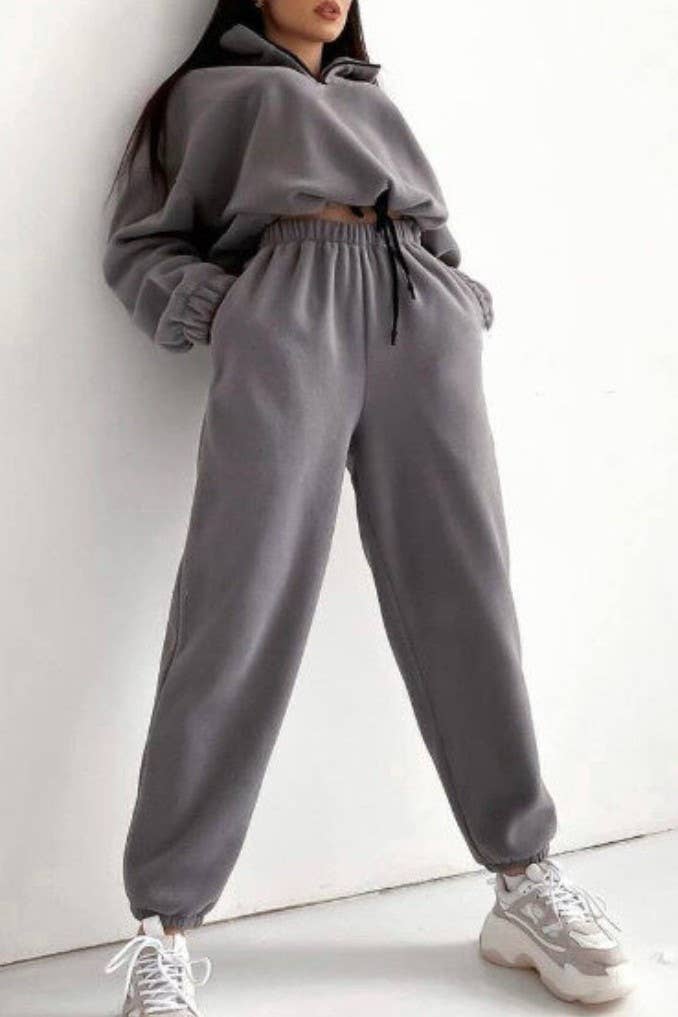 Rosa Clothing - Wholesale Lounge Set - Women's - Polar Fleece half zip cropped pullover set9