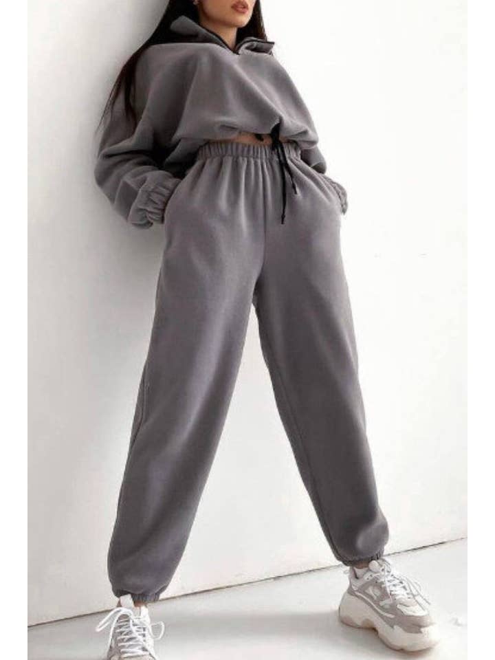 Rosa Clothing - Wholesale Lounge Set - Women's - Polar Fleece half zip cropped pullover set9