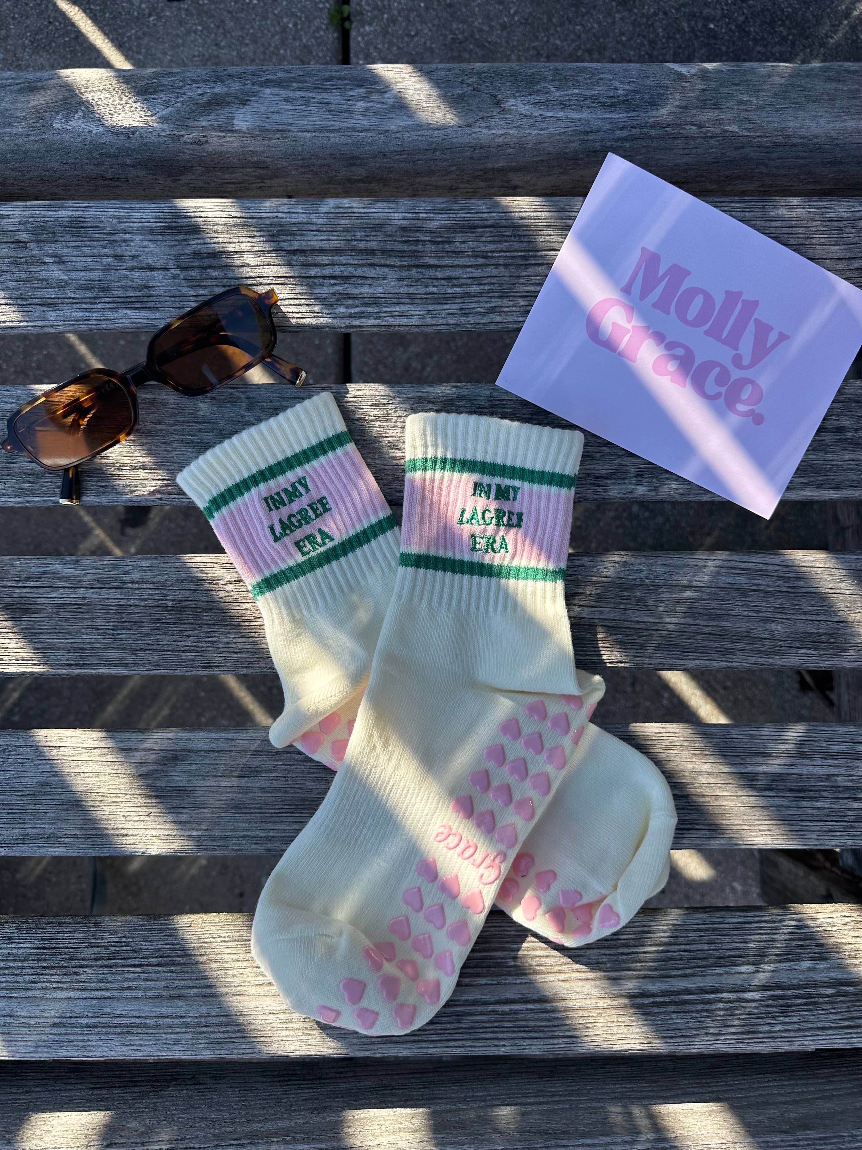 MollyGraceGripSocks - Wholesale Socks - Women's - In my Lagree era grip sock retro pink & green5