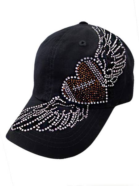 Winged Football Heart Rhinestone Baseball Cap for wholesale by Cap Zone