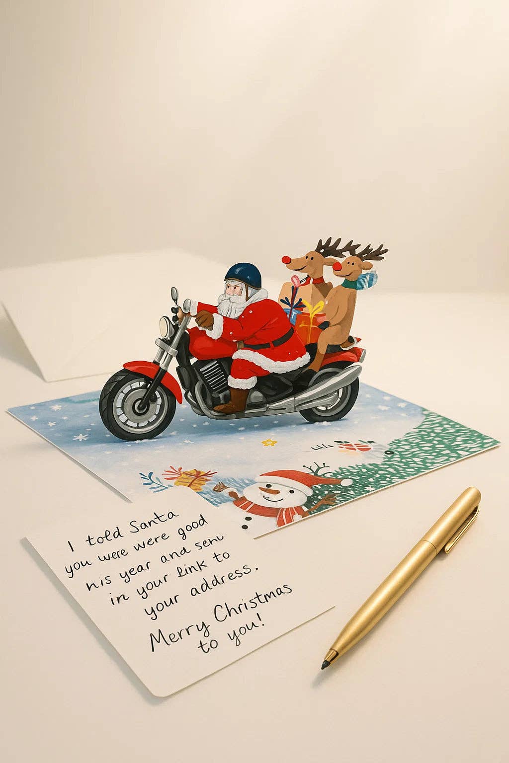The Paper Mix – wholesale Christmas card – Santa Claus Riding Motorcycle 3D Pop Up Greeting Card3