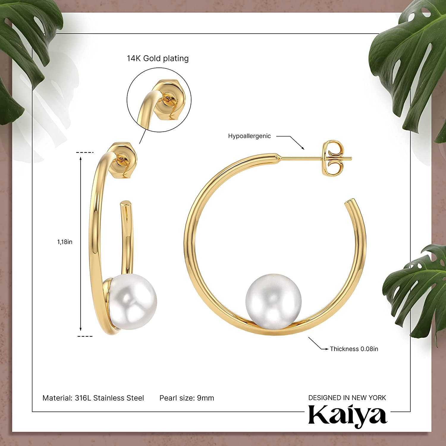 Kaiya Jewelry - Venta al por mayor Pendientes de aro - Pendientes grandes de aro medio abiertos con perla6