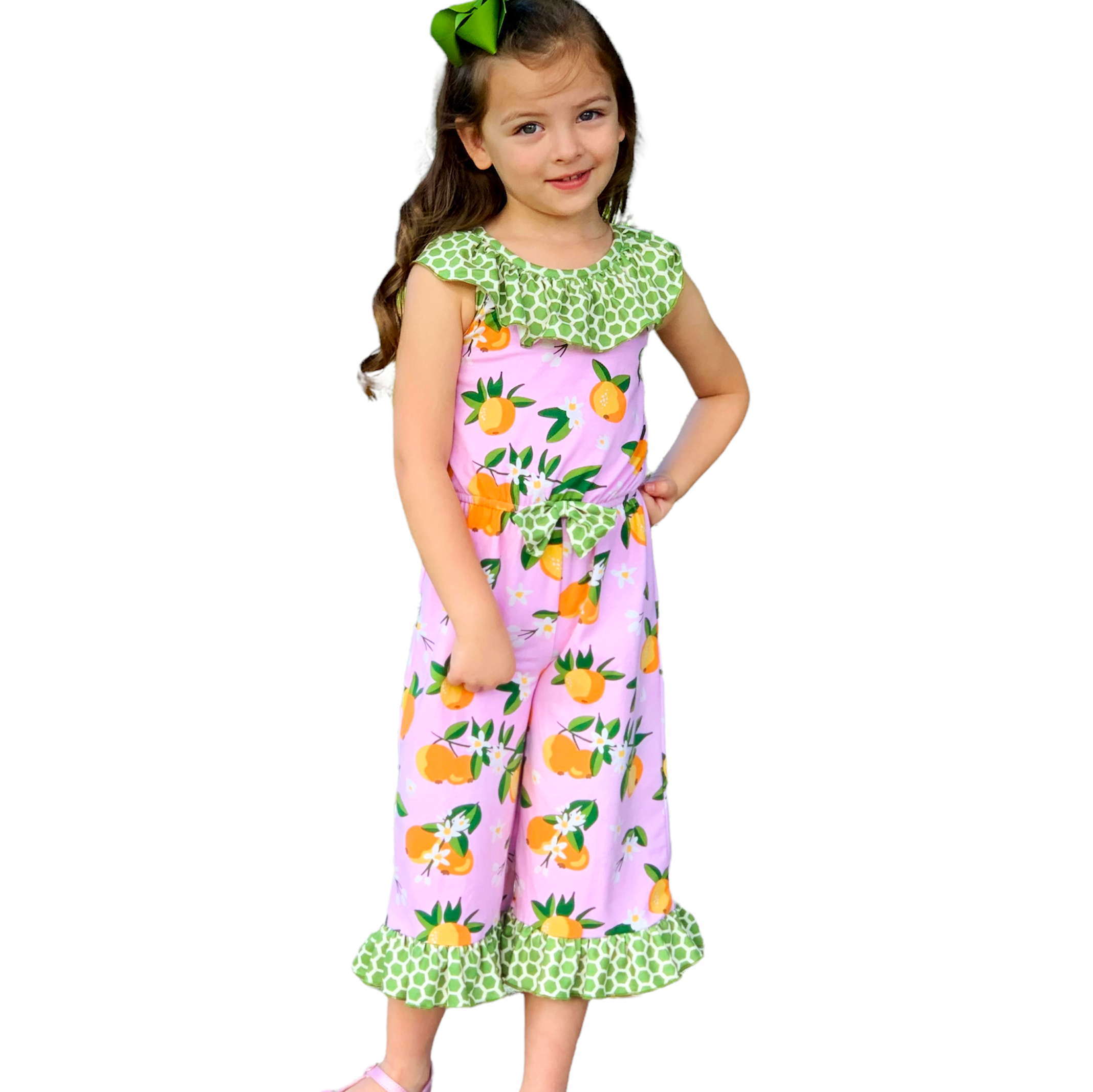 AnnLoren - Wholesale Jumpsuit - Kids - AnnLoren Pink Peaches Girls Jumpsuit Capri Ruffle Romper1