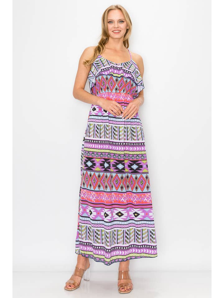 PINK MULTI Aztec Print Long Dress for wholesale on Faire4