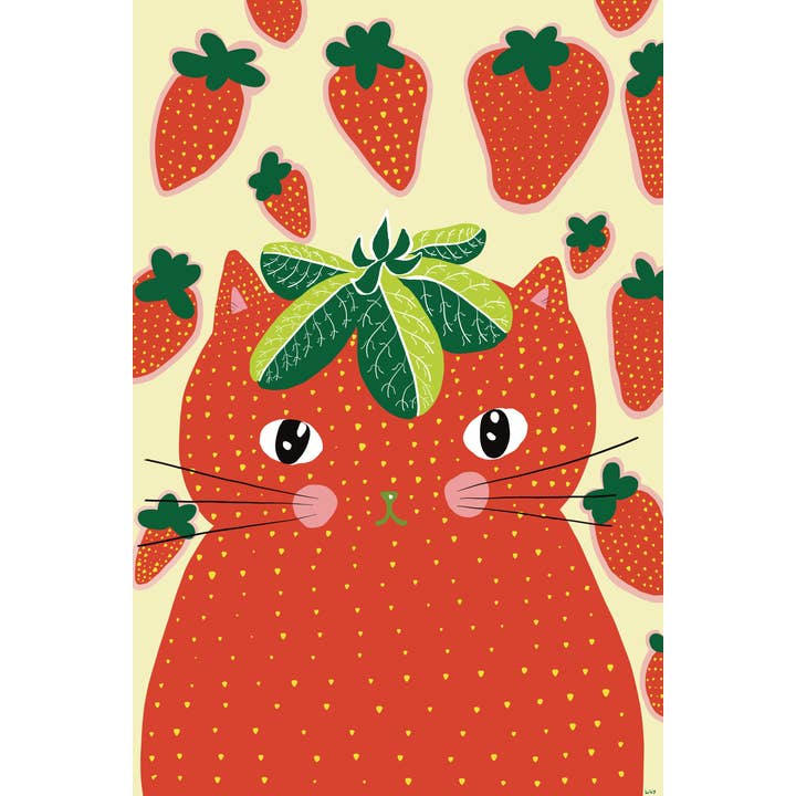 Strawberry Cat Art Print voor wholesale door Desert Bunni