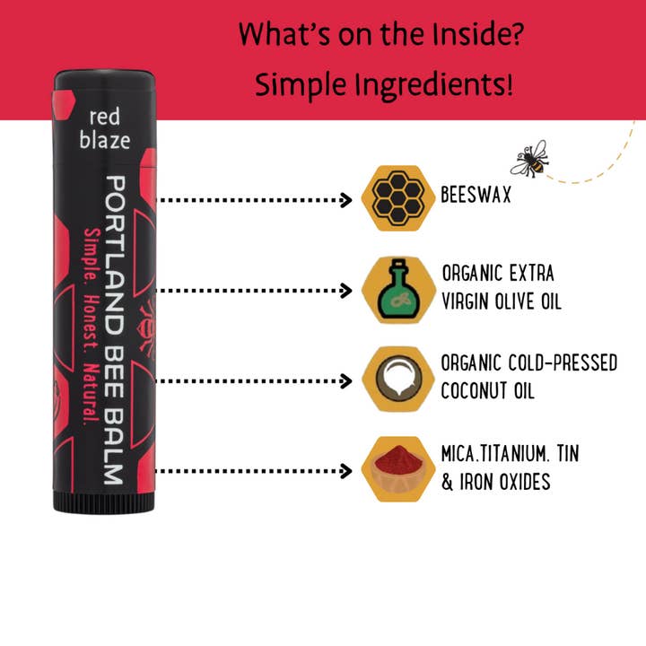 Portland Bee Balm - Wholesale Lip Balm - Red Tinted Beeswax Lip Balm Display - Natural Unscented 24ct5
