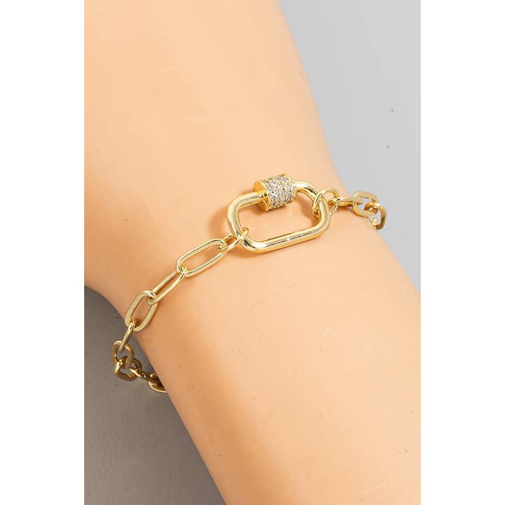G Gold Dipped Cz Pave Carabiner Chain Link Bracelet for wholesale on Faire