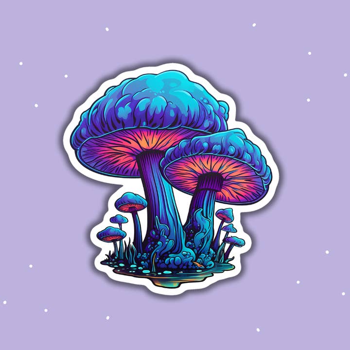 Blue Psychedelic Mushroom Sticker for wholesale by Jedi Woods LLC