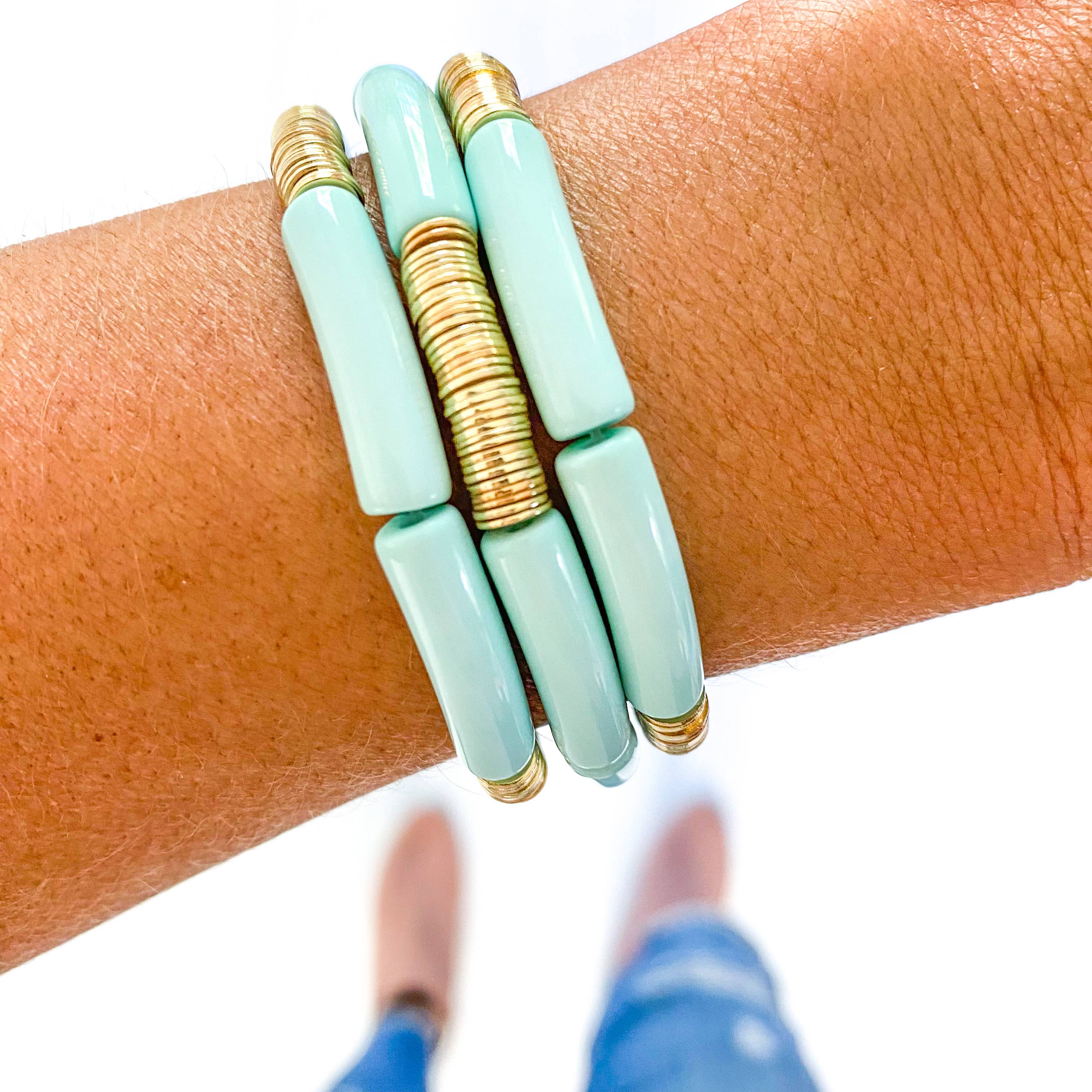 Savvy Bling - Vendita all'ingrosso Bracciale con perline - Tubo acrilico blu Tiffany chiaro bambù5