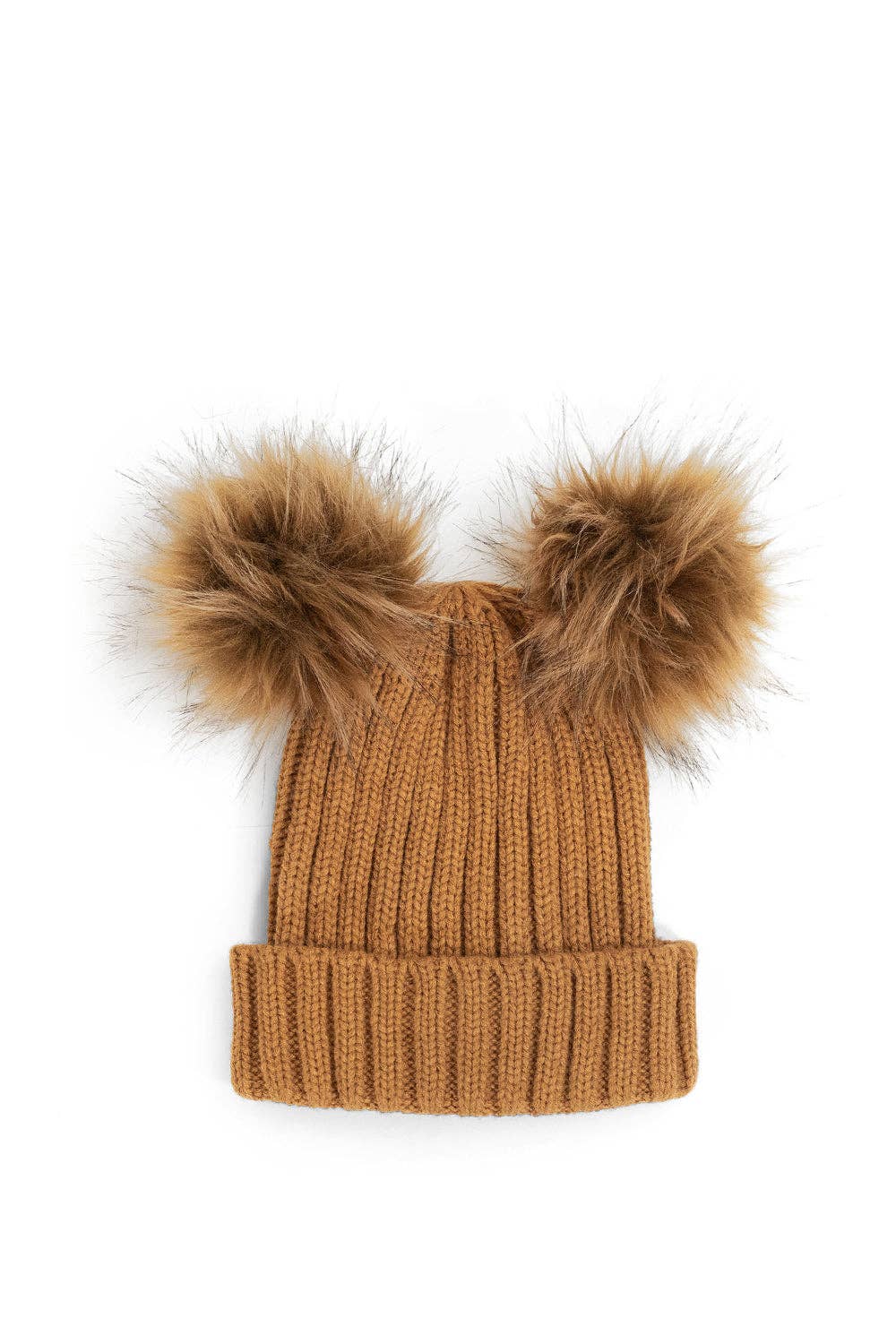 castanho Malha dupla pele Pom Beanie em Brown para venda a revendedores na Faire4