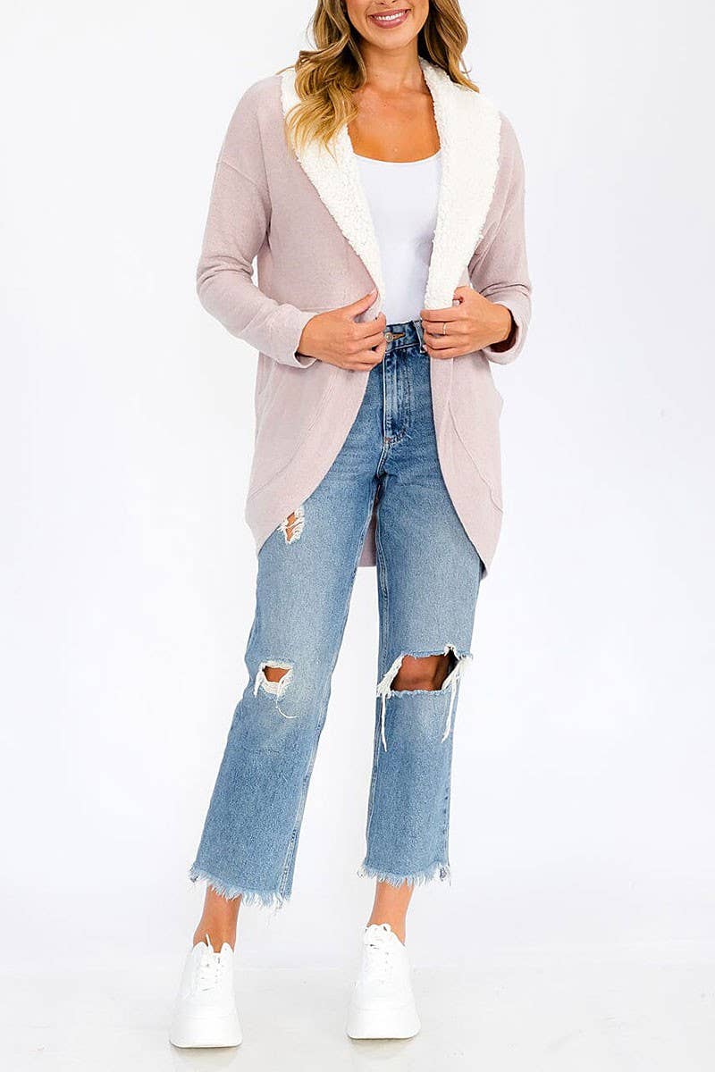 ROUSSEAU - Venta al por mayor Cárdigan - Mujer - CÁRDIGAN CON CUELLO SHERPA CON BOLSILLOS FRONTALES ABIERTOS14