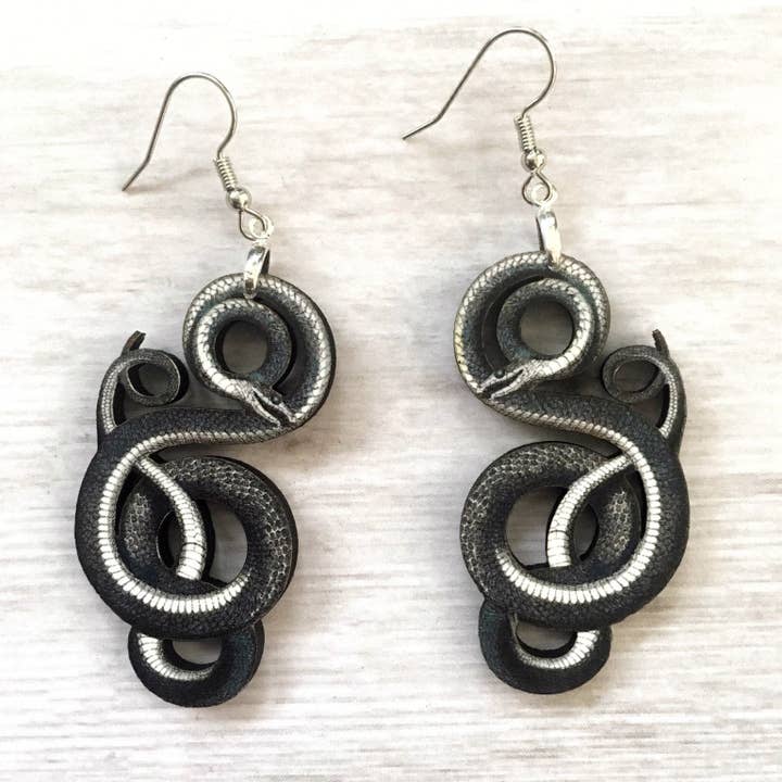 Toad Hill Farm - Wholesale Dangle Earrings - Black Snake Earrings - Halloween / Reptile - Laser Cut Wood4