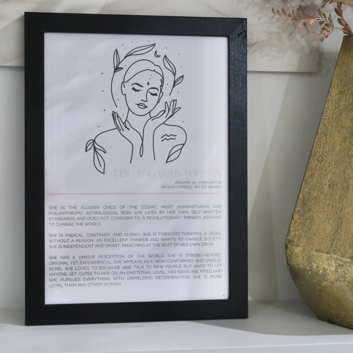 Aquarius Zodiac Framed Print (A4) for wholesale by By Laura Henao