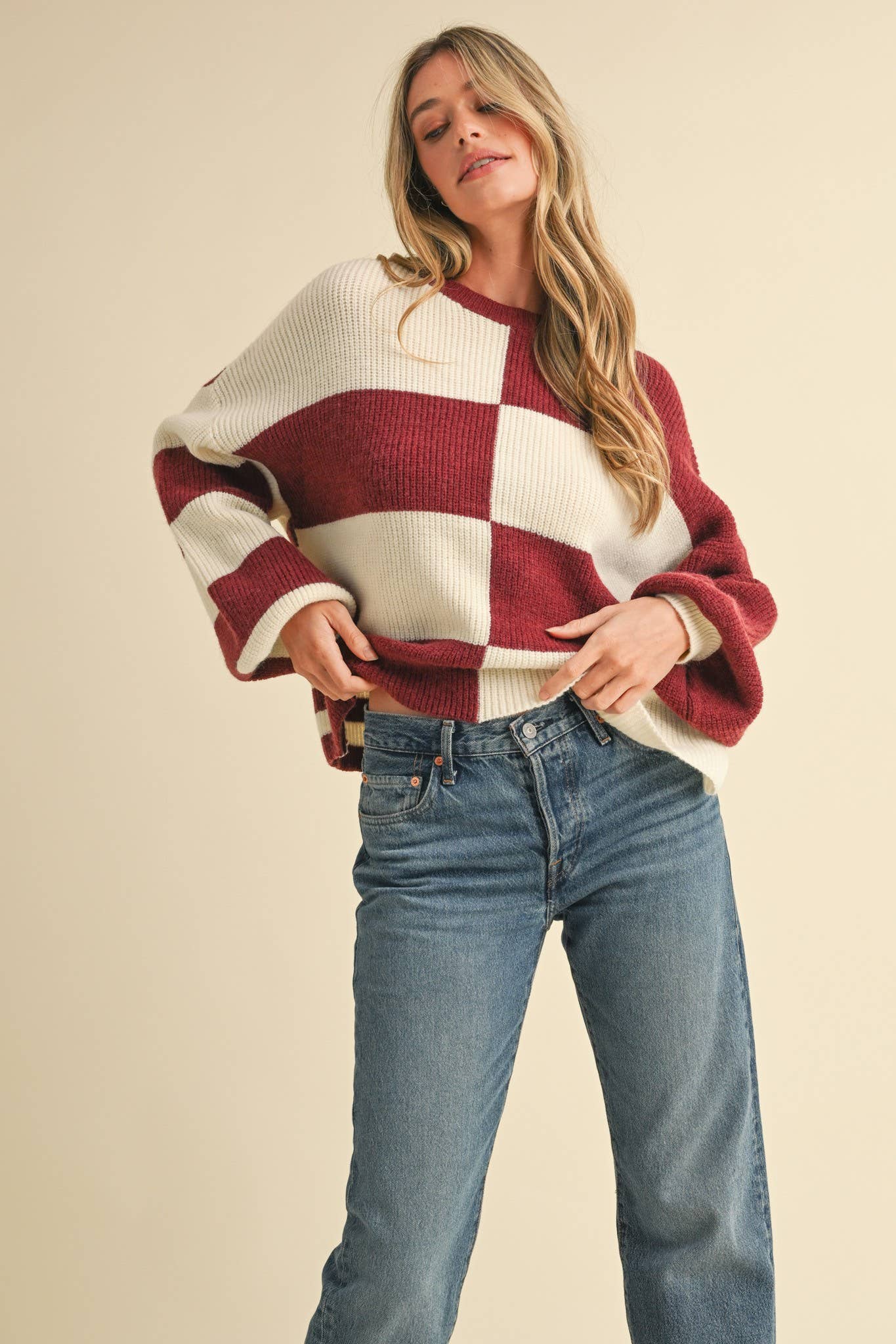 &MERCI - Wholesale Knit Sweater - Women's - OVERSIZED MIXED COLOR BLOCK SWEATER MSW106816