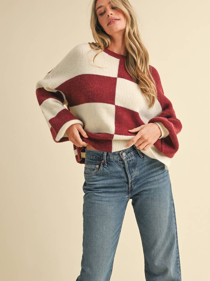 &MERCI - Wholesale Knit Sweater - Women's - OVERSIZED MIXED COLOR BLOCK SWEATER MSW106816
