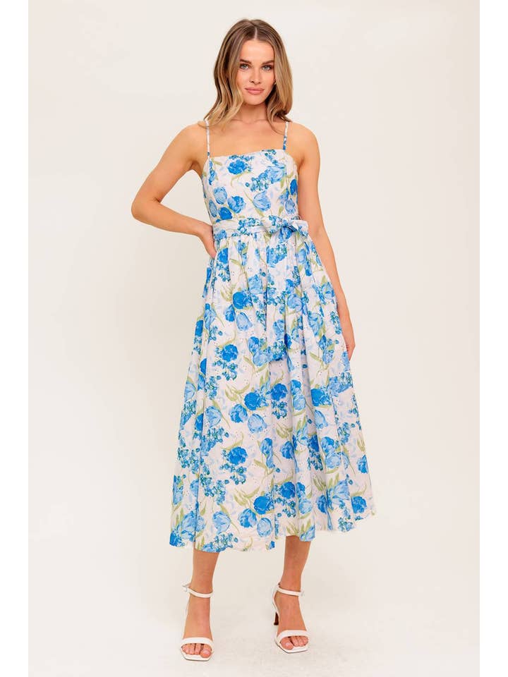 IVORY BLUE A printed woven midi dress - ID22420 for wholesale on Faire