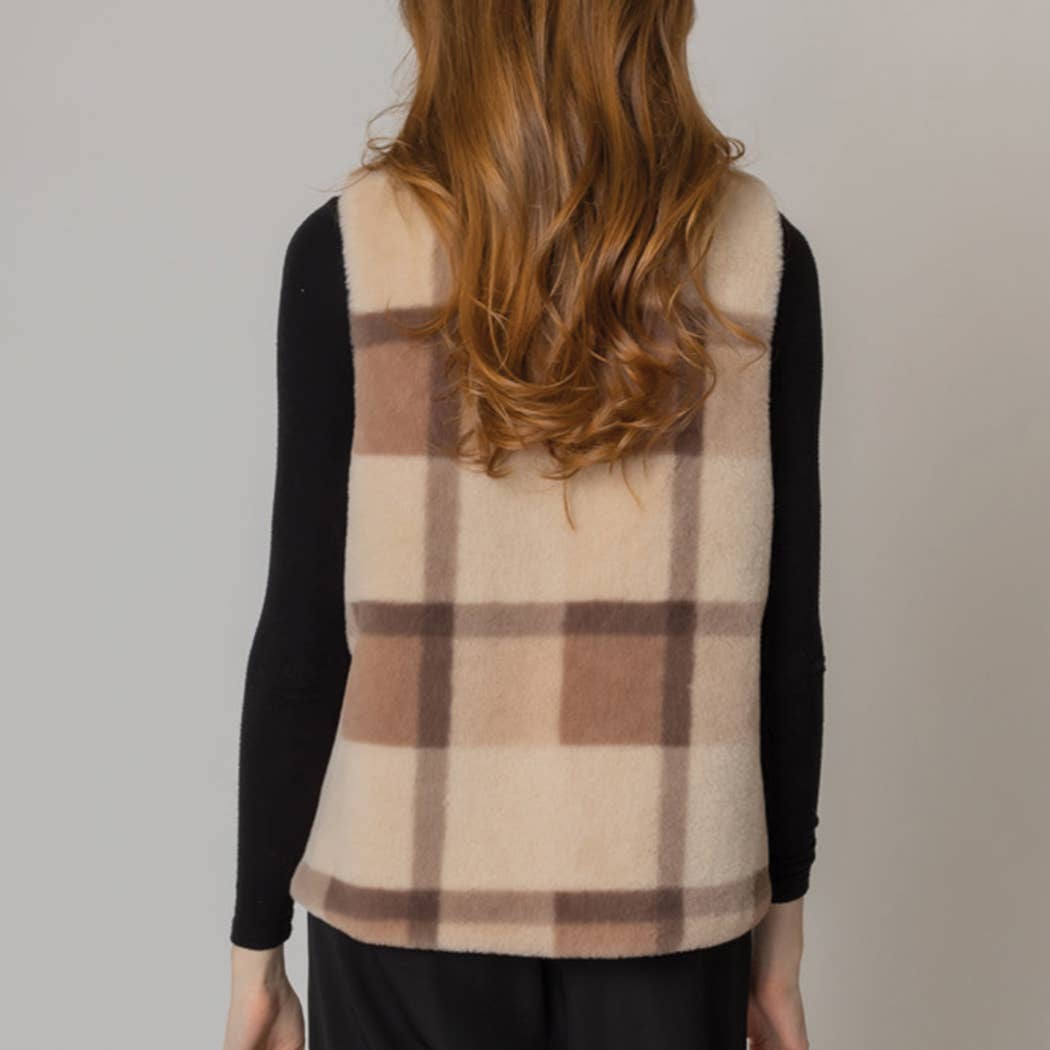 Fashion City - Wholesale Vest - Dames - Plaid vest van imitatiebont3