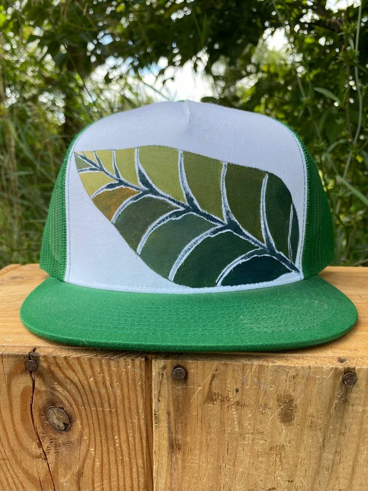 "Leaflet" Hand Painted Hat for wholesale by Mary Bea Art