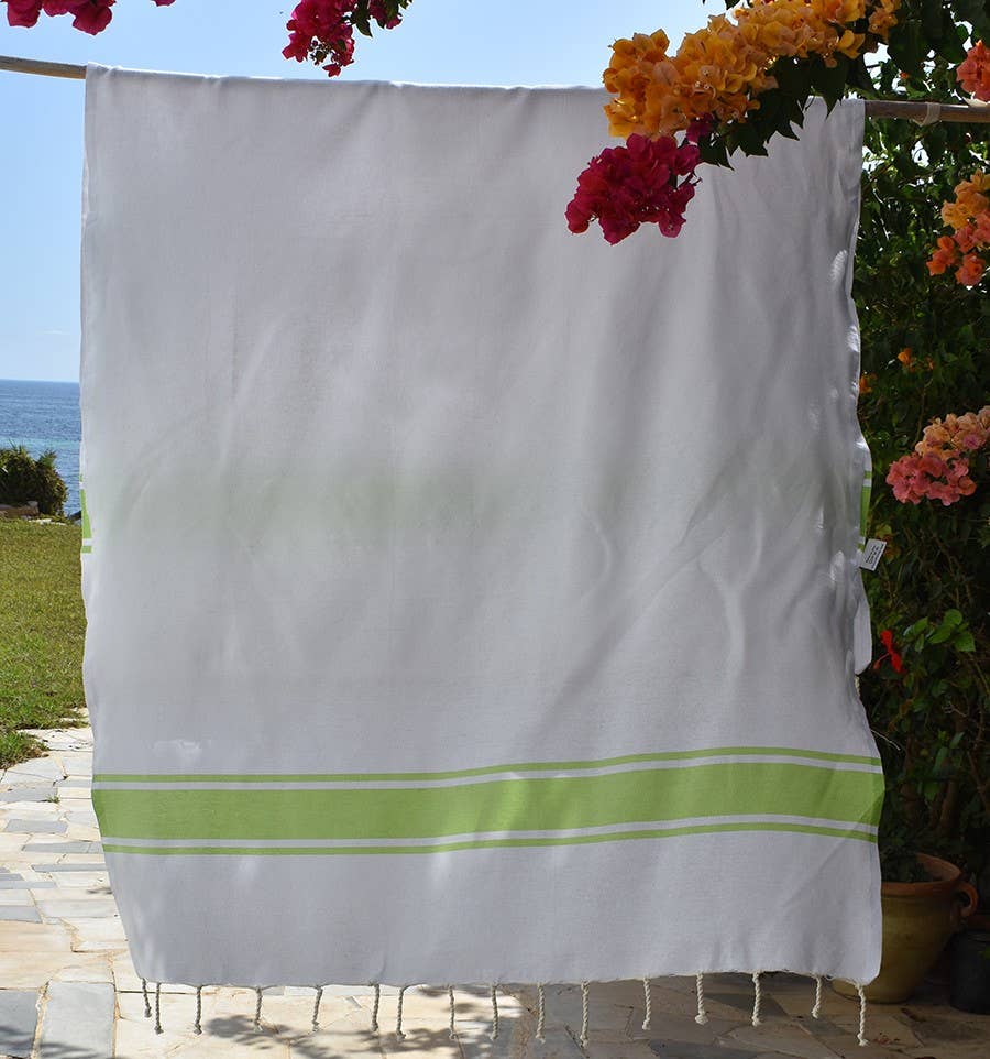 Fouta Tunisia – Großhandel Badetuch – Weiße Fouta mit farbigen Streifen4