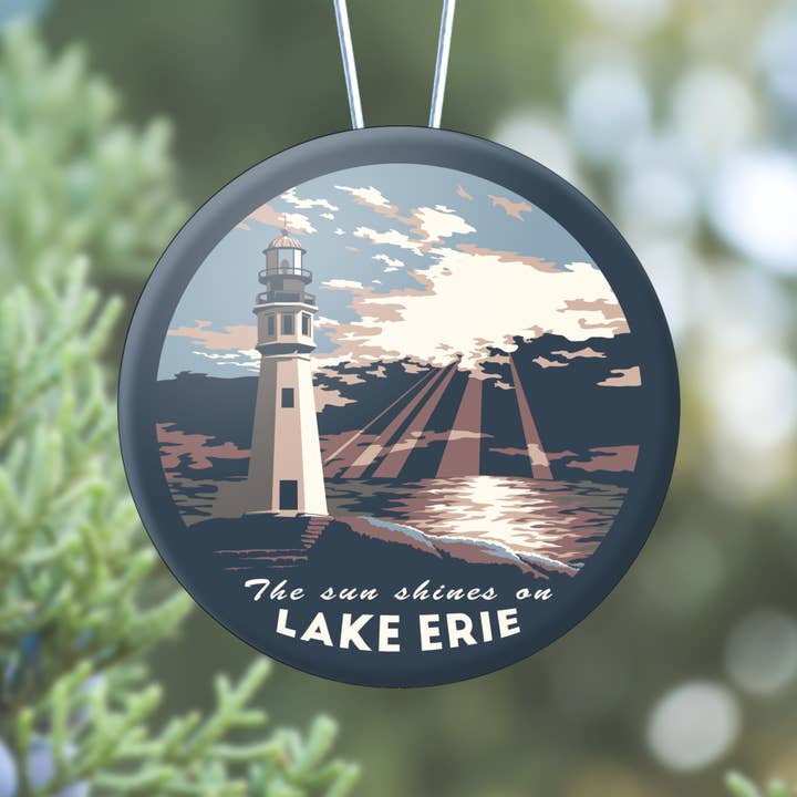 Lake Erie Lighthouse Great Lakes Round Ornament Souvenir for wholesale by Lionheart Graphics
