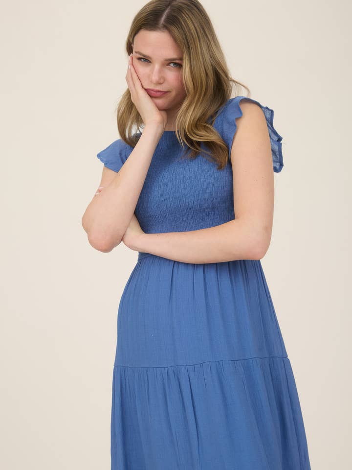 Blu Pepper - Venta al por mayor Vestido - Mujer - Vestido midi con volantes y cuerpo fruncido36