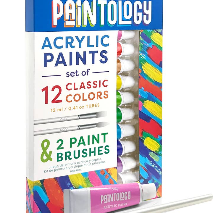 OOLY - Wholesale Paint Set - Paintology Acrylic Paints + 2 Brushes - Classic Colors
