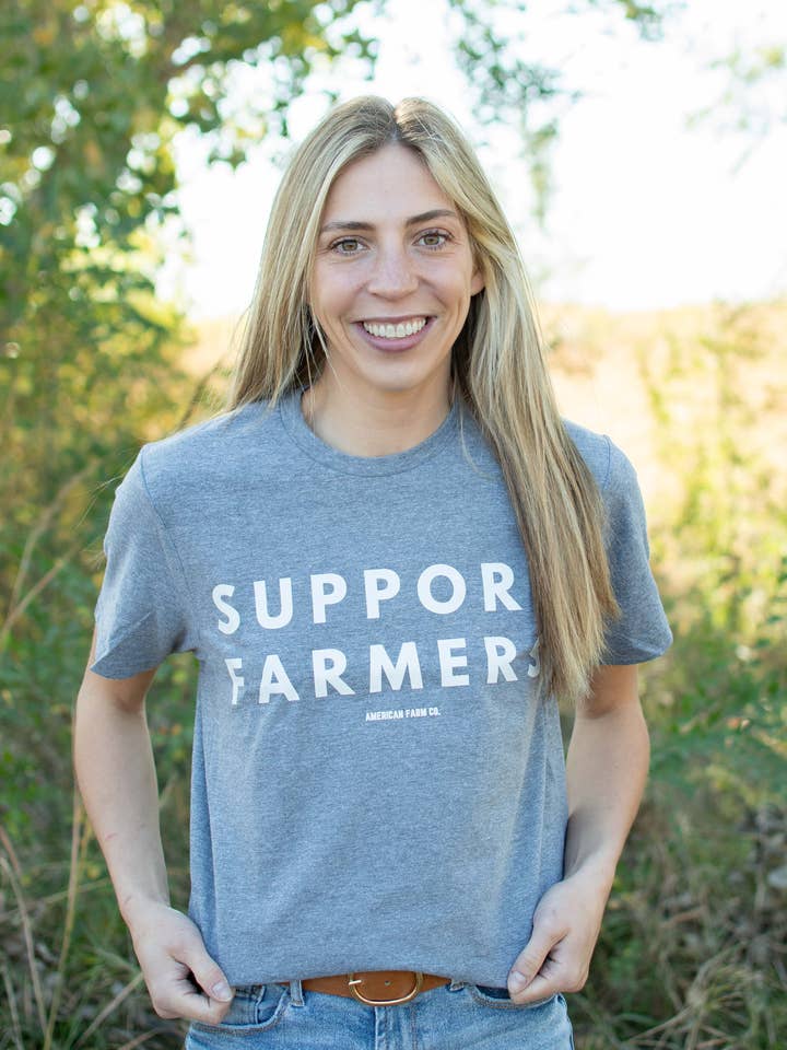American Farm Company - Wholesale Screen Printed T-Shirt - Women's - Western Support Farmers Grey Graphic Tee2