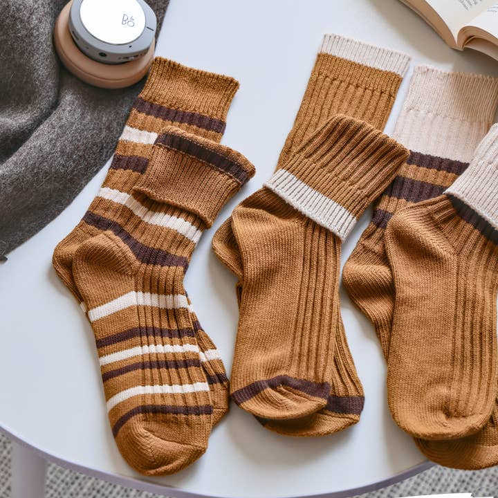Happy Knits - Wholesale Socks - Women's - Retro Striped Socks - Knitted Cotton Crew Socks For Women9