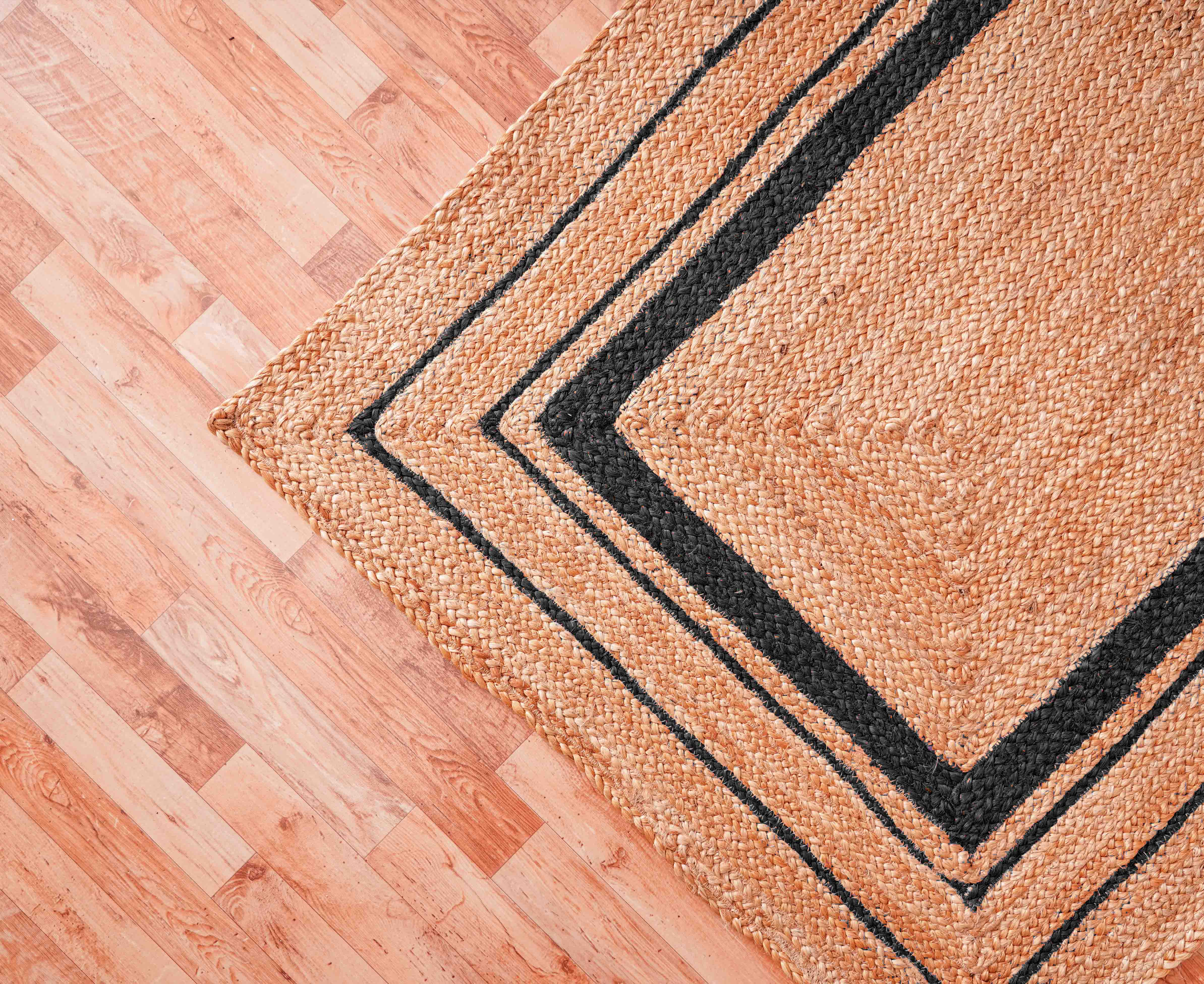 Chouhan Rugs - Wholesale Area Rug - Handmade Beige Runner Jute Rug With Black Triple Border Rug5