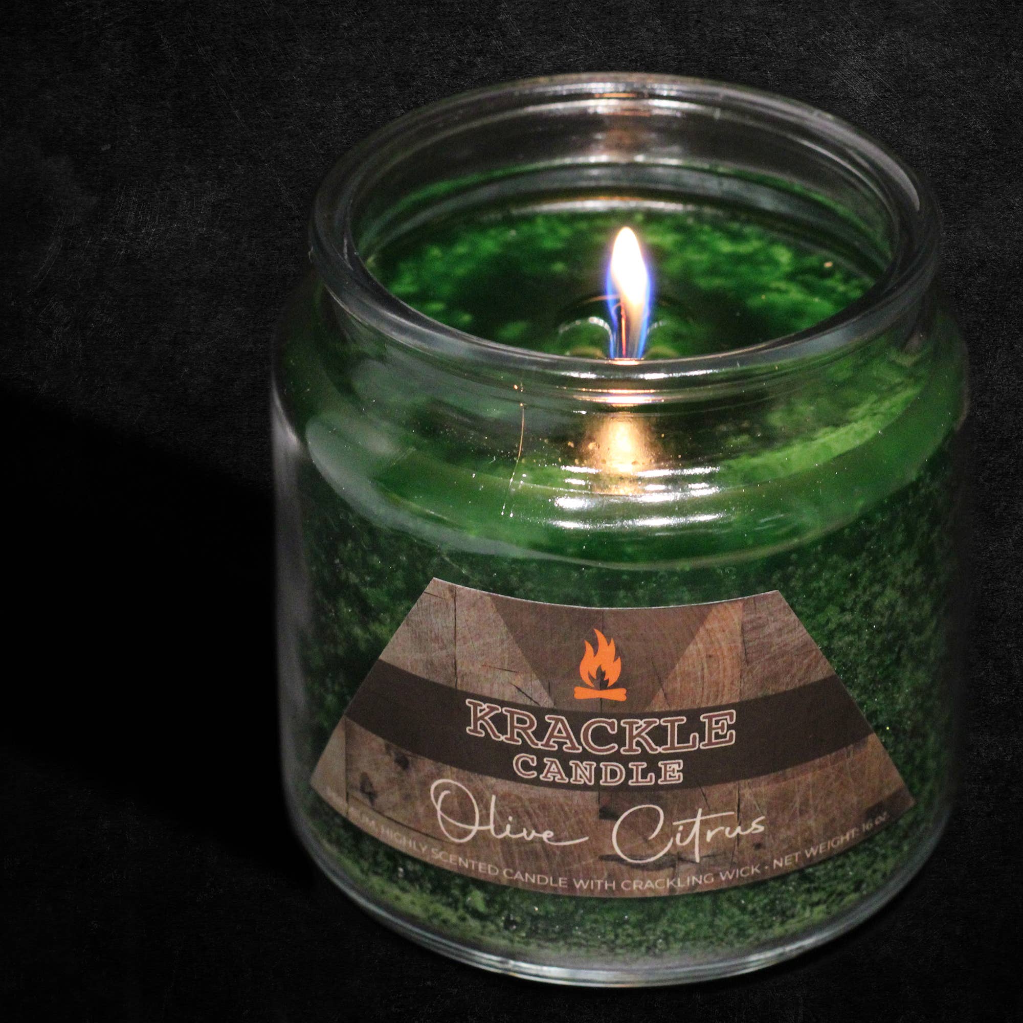 Krackle Candle - Wholesale Jar/Filled Candle - Olive Citrus Krackle Candle - 16 oz1