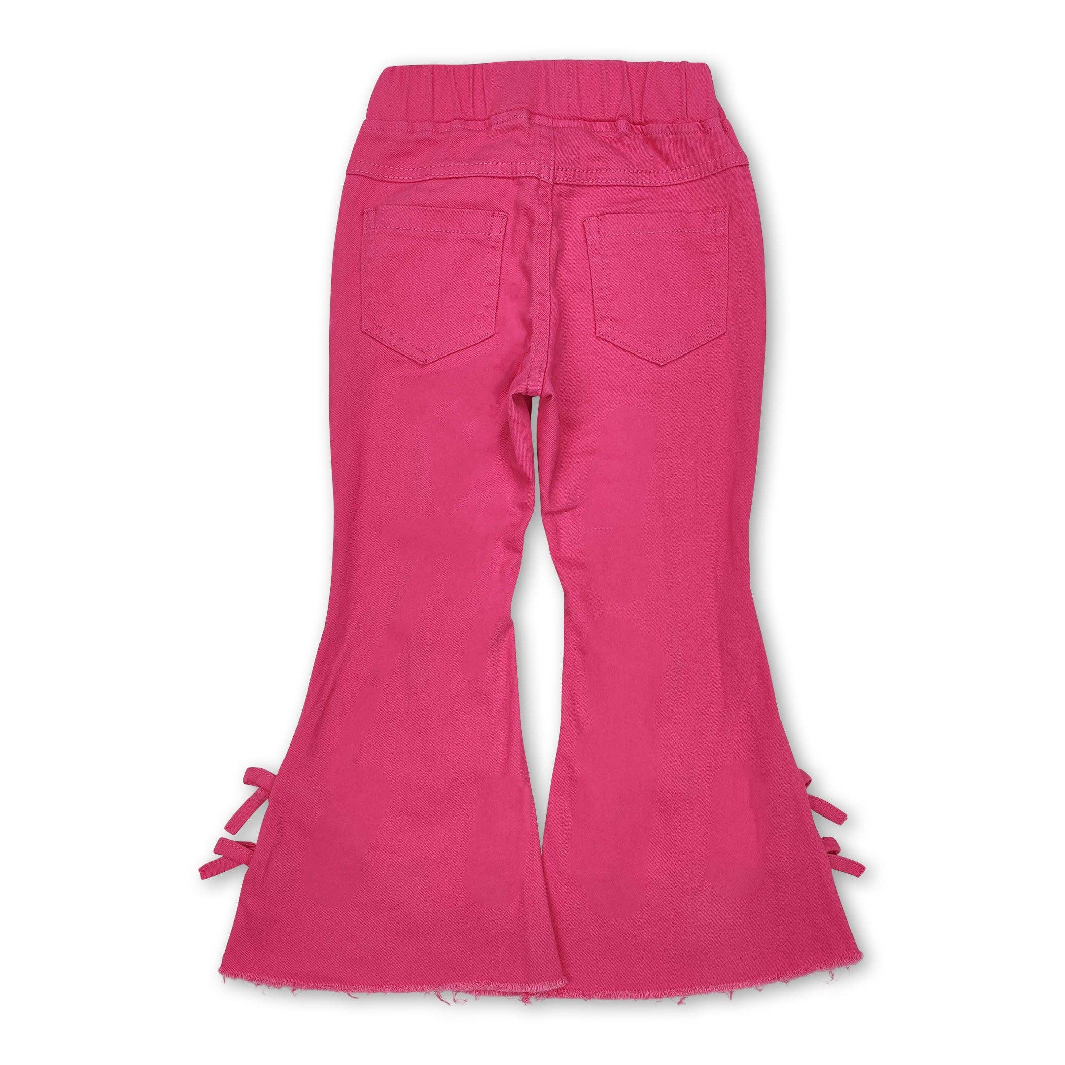 Yawoo Garments - Wholesale Jeans - Kids - Hot pink bow elastic waist kids girls flare jeans1
