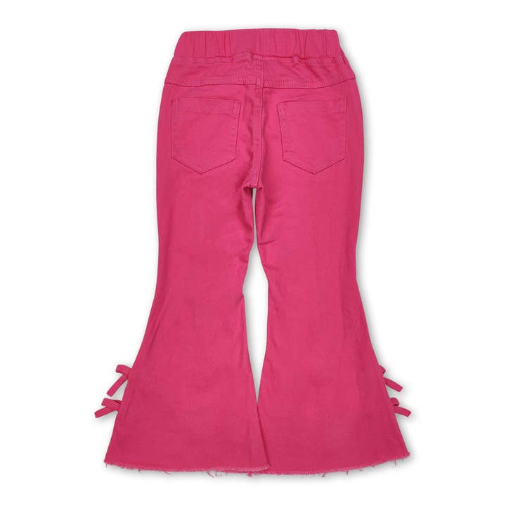 Yawoo Garments - Wholesale Jeans - Kids - Hot pink bow elastic waist kids girls flare jeans1