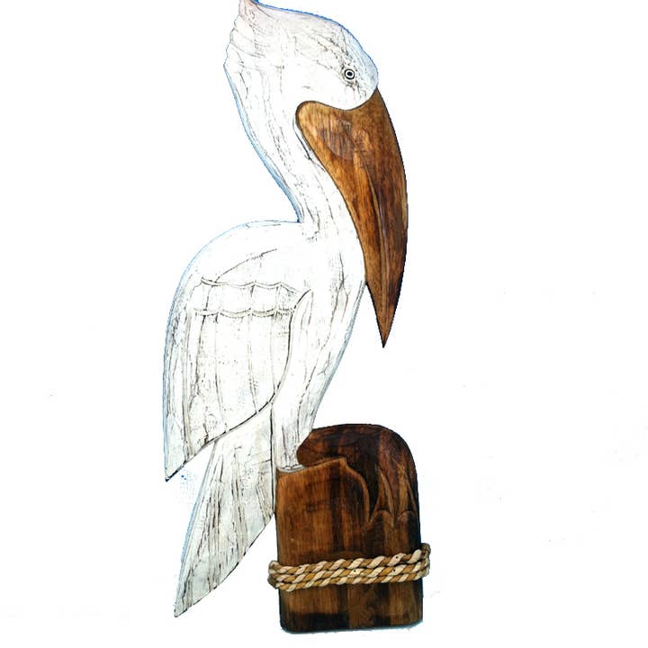 24" Pelican on Piling Wall Plaque - Wood Nautical Decor for wholesale by CB Home Collection