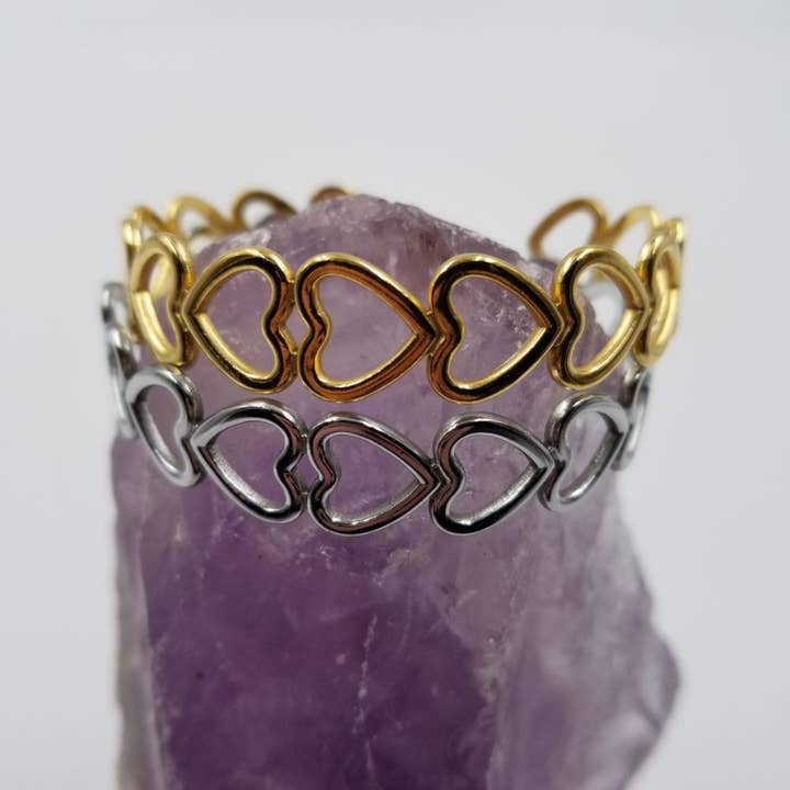 Mother's Day Heart Bangle Cuff Bracelet - Gold and Silver for wholesale by magnolia jewelry